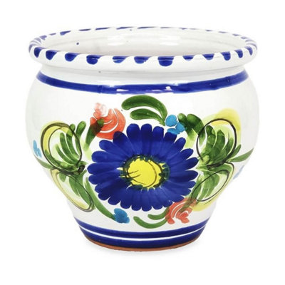 Floral Hand Painted Outdoor Garden Patio Terrace Bola Plant Pot (D) 25cm