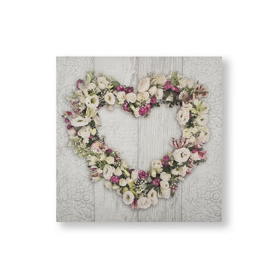 Floral Heart Printed Canvas Wooden Wall Art