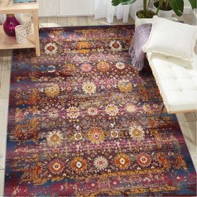 Floral Luxurious Traditional Persian Easy to Clean Rug for Living Room Bedroom and Dining Room-115cm (Circle)