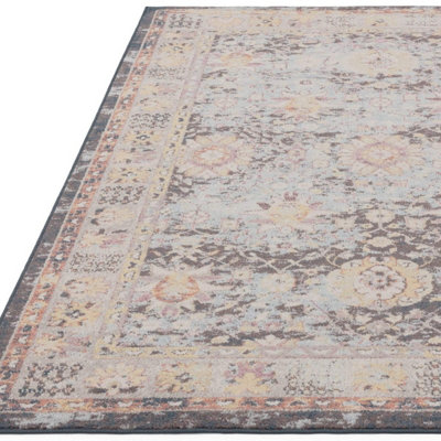Floral MultiColoured Traditional Abstract Persian Bordered Easy To Clean Rug For Dining Room-120cm X 170cm