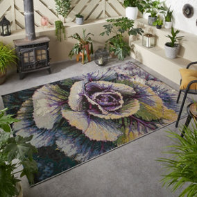 Floral Outdoor Rug, Stain-Resistant Floral Rug For Decks Patio Balcony, Modern Floral Outdoor Area Rug-120cm X 170cm