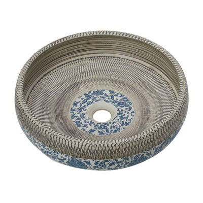 Floral Pattern Basin Ceramic Countertop Washbasin Vessel Sink with ...