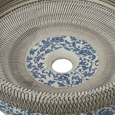 Floral Pattern Basin Ceramic Countertop Washbasin Vessel Sink with ...