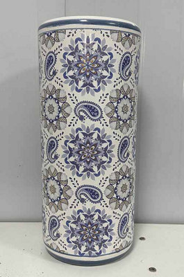 Floral Pattern Design Umbrella Stand - L20 x W20 x H46 cm - Navy/White