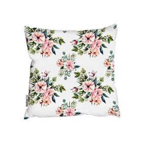 Floral pattern with watercolor pink flowers (Outdoor Cushion) / 45cm x 45cm