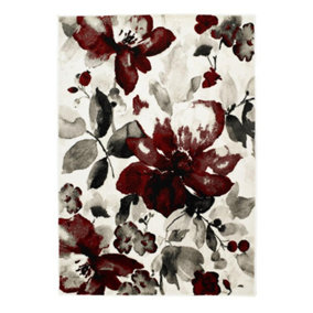 Floral Red Rug, Easy to Clean Rug with 20mm Thickness, Modern Luxurious Rug for Bedroom, & Dining Room-160cm X 230cm
