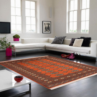 Floral Rust Traditional Wool Bordered Handmade Rug For Living Room Bedroom & Dining Room-180cm X 270cm