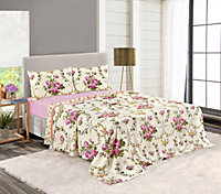 Floral Sheet Set Olivia 100% Brushed Cotton Thermal Flannelette Fitted Sheet Set Flat Sheet & Pillowcases Bedding Set