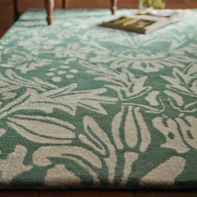 Floral Soft Teal Green Handmade Modern Rug For Bedroom & Living Room ...