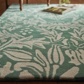 Floral Soft Teal Green Handmade Modern Rug For Bedroom & Living Room-120cm X 170cm