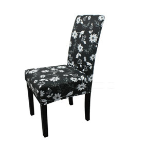 Floral Sunflower Universal Dining Chair Cover, Black - Pack of 1