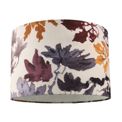 Floral Themed Linen Fabric Lamp Shade with Coloured Watercolour Leaves