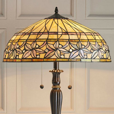 Floral Tiffany Glass Floor Lamp - Dark Bronze Finish - 2 x 60W E27 GLS Required