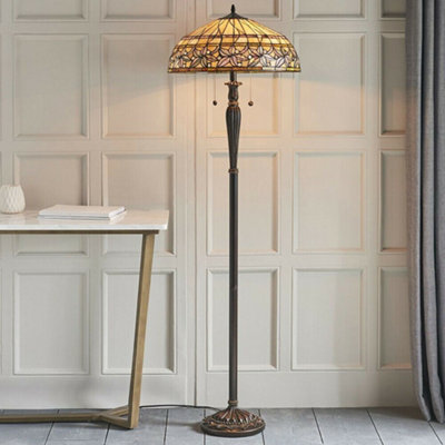 Floral Tiffany Glass Floor Lamp - Dark Bronze Finish - 2 x 60W E27 GLS Required