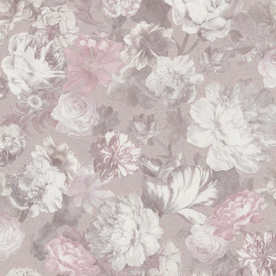 Floral wallpaper pink - 0,53 x 10,05 m