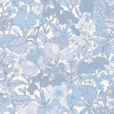 Floral Wallpaper With Vintage Feel, White and Pale Blue Flower ...