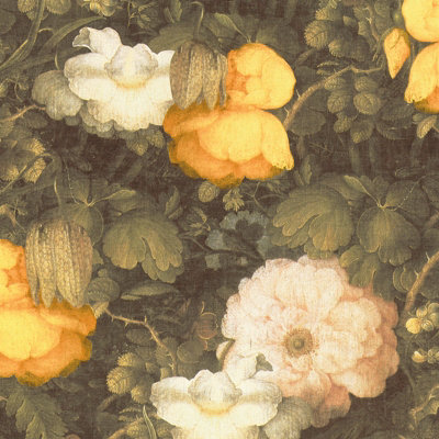Floral wallpaper yellow pink Rose wallpaper with tweed effect Linen ...