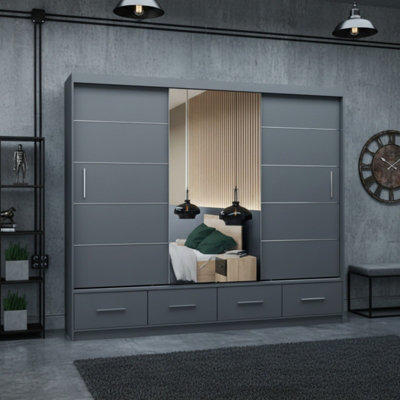 Florence 250 Large Sliding Wardrobe with Mirror Door Modern for Bedroom ...