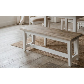 Florence Bench, Wooden Dining Bench 120cm  - White