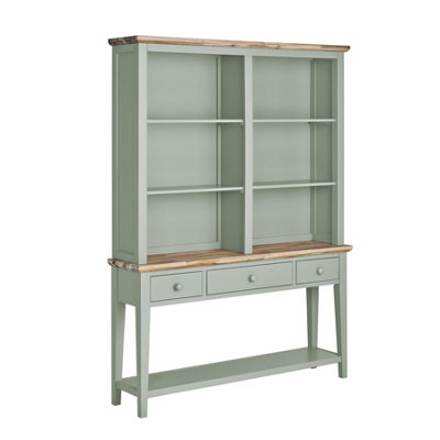 Florence Console Table and Hutch, Sage Green Display Cabinet