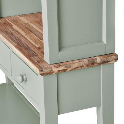 Florence Console Table and Hutch, Sage Green Display Cabinet