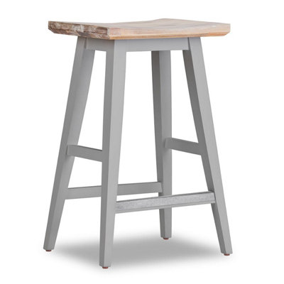 Florence Dove Grey Bar Stool, H65cm, Acacia Hardwood Rectangular Seat