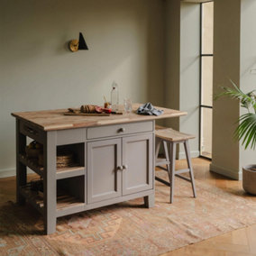 Florence Dove Grey Kitchen Island with Cupboard and Shelves