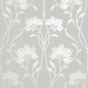 Florence Floral Grey & Silver Wallpaper FD42585