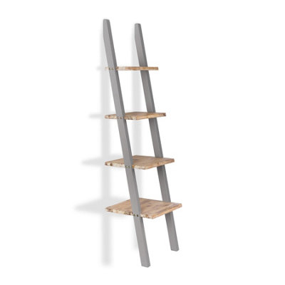 Florence Lean-up Shelf in Dove Grey Colour, Wooden Shelving Unit, Solid Wood Shelves