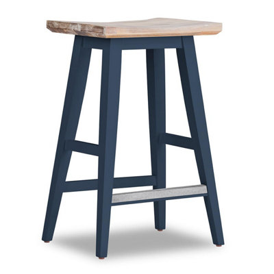 Florence Navy Blue Bar Stool, H65cm, Acacia Hardwood Rectangular Seat