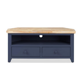 Florence Navy Blue Corner TV Unit With 2 Drawers and Shelf