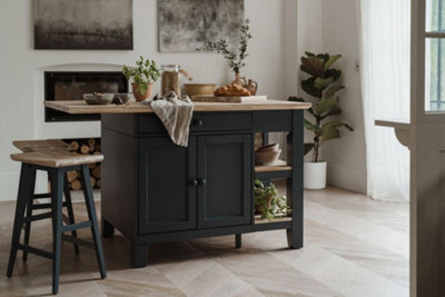 Florence Navy Blue Kitchen Island with Cupboard and Shelves