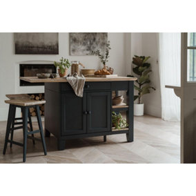 Florence Navy Blue Kitchen Island with Cupboard and Shelves