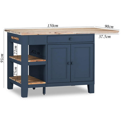Florence Navy Blue Kitchen Island with Cupboard and Shelves
