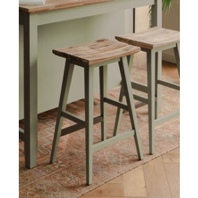 Florence Sage Green Bar Stool, H65cm, Acacia Hardwood Rectangular Seat