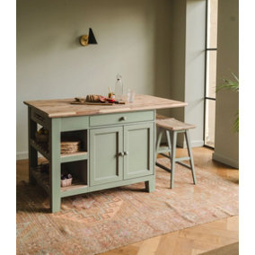 Florence Sage Green Kitchen Island with Cupboard and Shelves