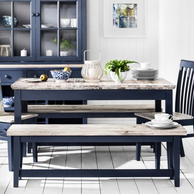 Florence Solid Acacia Hardwood Dining Bench 140cm - Navy Blue