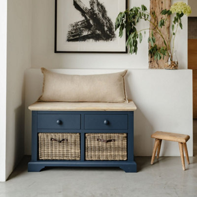 Florence Storage Bench with 2 Drawers and 2 Baskets - Navy Blue