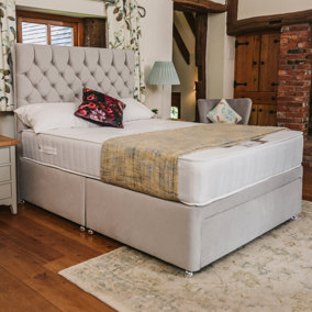 Florence Supreme Comfort Sprung Divan Bed Set 4FT6 Double Large End Drawer - Plush Light Silver