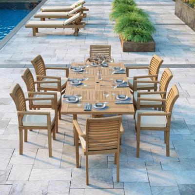 Florence Teak Garden Dining Table & 8 Seat Chair Set - With Cream Cushions