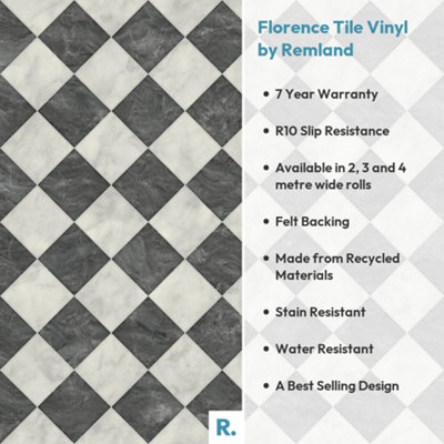 Florence Tile Vinyl by Remland (Anthracite Tile, 1.00 m x 2.00 m)