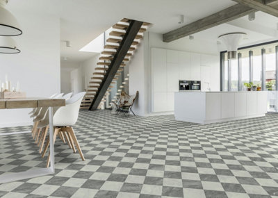 Florence Tile Vinyl by Remland (Grey Tile, 6m x 2m)