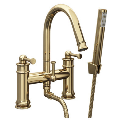 Florence Traditional Brushed Brass Deck-mounted Bath Shower mixer Tap with Handset