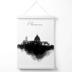 Florence Watercolour Skyline City Poster with Hanger / 33cm / White