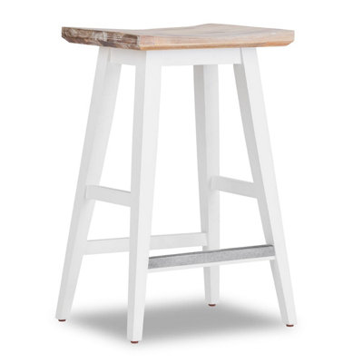 Florence White Bar Stool, H65cm, Acacia Hardwood Rectangular Seat
