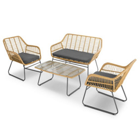 Florence Wicker PE Rattan Garden Outdoor Sofa, Table & Chairs 4 Piece Set