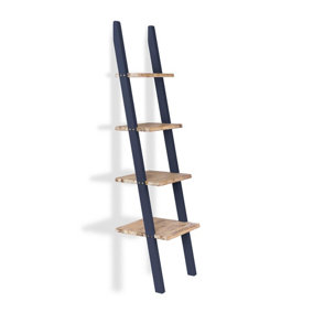 Florence Wooden Shelf. Lean-up Shelving in Navy Blue. Solid Wood Ladder Shelves