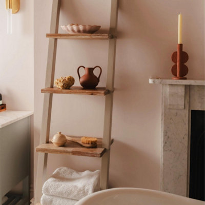 Florence Wooden Shelving Unit in Truffle. Lean-up Ladder Shelf. Solid Wood Shelf Storage