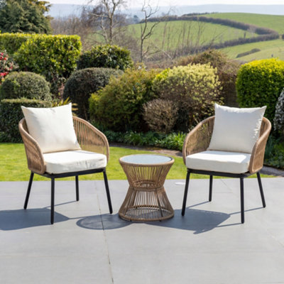 Florent Patio Bistro Set - 2 Chairs and Table - Brown and Cream