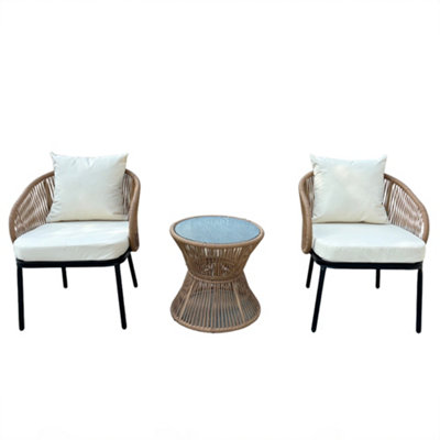 Florent Patio Bistro Set - 2 Chairs and Table - Brown and Cream